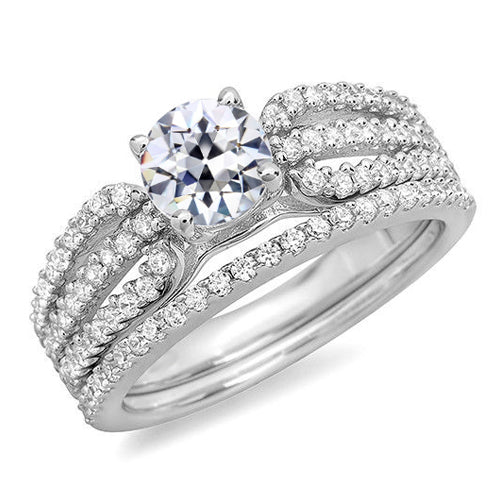 Wedding Ring Set Old Miner Cut Diamond 14K Gold Jewelry