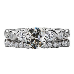 Genuine   Wedding Ring Set Round Old Mine Cut Diamond 4.50 Carats