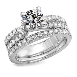 Wedding Ring Set Round Old Mine Cut Real Natural Earth Mined Diamond Ladies Jewelry 5 Carats