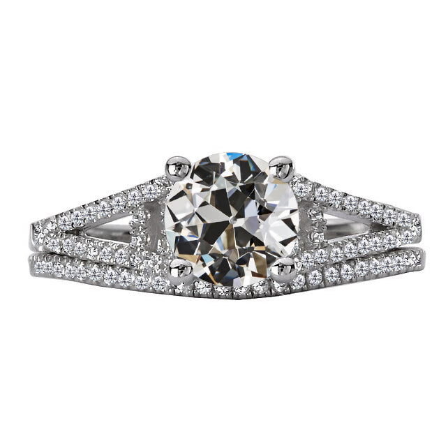 Wedding Ring Set Round Old Miner Diamond