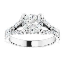 Genuine   Wedding Ring With Accents Cushion Old Cut Diamond Prong Set 8 Carats