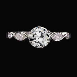 Wedding Ring Marquise & Round Old Mine Cut Real Natural Earth Mined Diamond 6 Prong Set 3 Carats