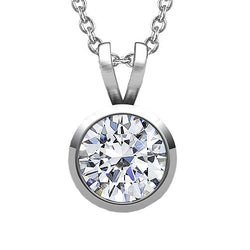White Gold 14K 2 Carat Round Cut Lab Grown Diamond Bezel Set Pendant New