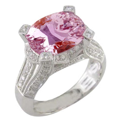 White Gold 14K 21 Ct Pink Kunzite With Natural Earth Mined Diamonds Wedding Ring New