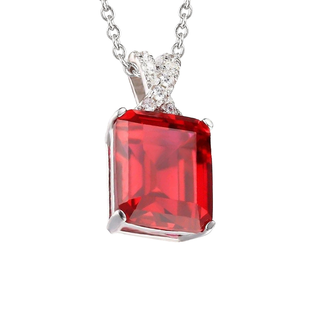 White Gold 14K 8.25 Ct. Ruby And Natural Earth Mined Diamonds Pendant Necklace