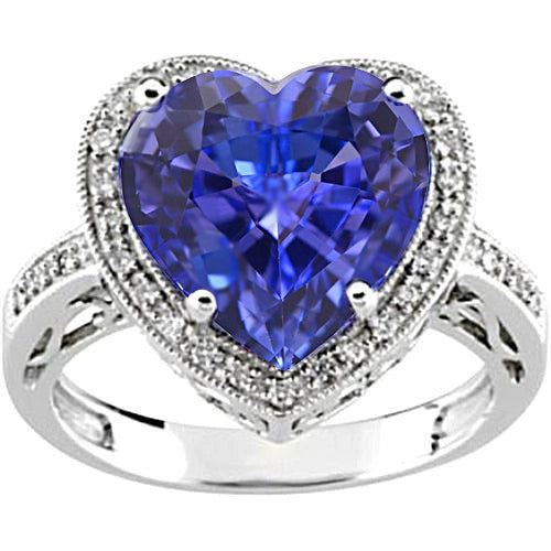 Lady’s  Style  Heart Tanzanite And Diamonds Ring