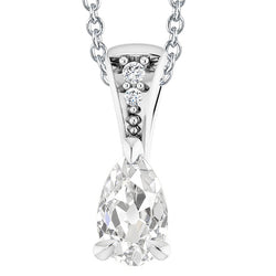 White Gold 14K Diamond Pendant Round & Pear Old Cut 3.50 Carats