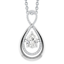 White Gold 14K Genuine Natural Earth Mined Diamond Pendant Round & Pear Old Mine Cut 3 Carats
