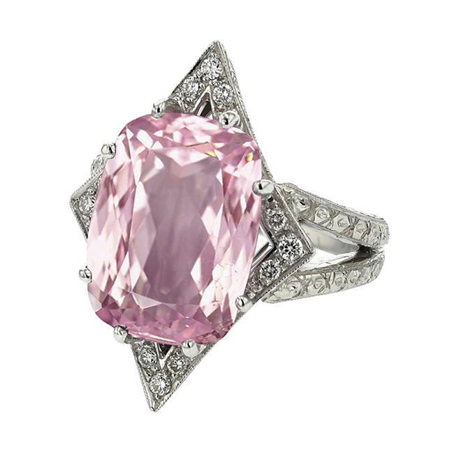 Diamonds Kunzite Gemstone Ring  New Stylish White Gold 