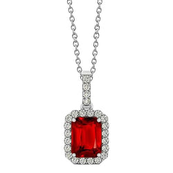 White Gold 14K Emerald Cut Ruby With Round Natural Earth Mined Diamonds 5 Ct Pendant