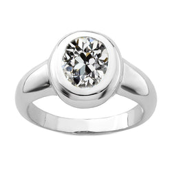White Gold 14K Old Cut Oval Mined Natural Real Diamond Solitaire Bezel Set Ring...