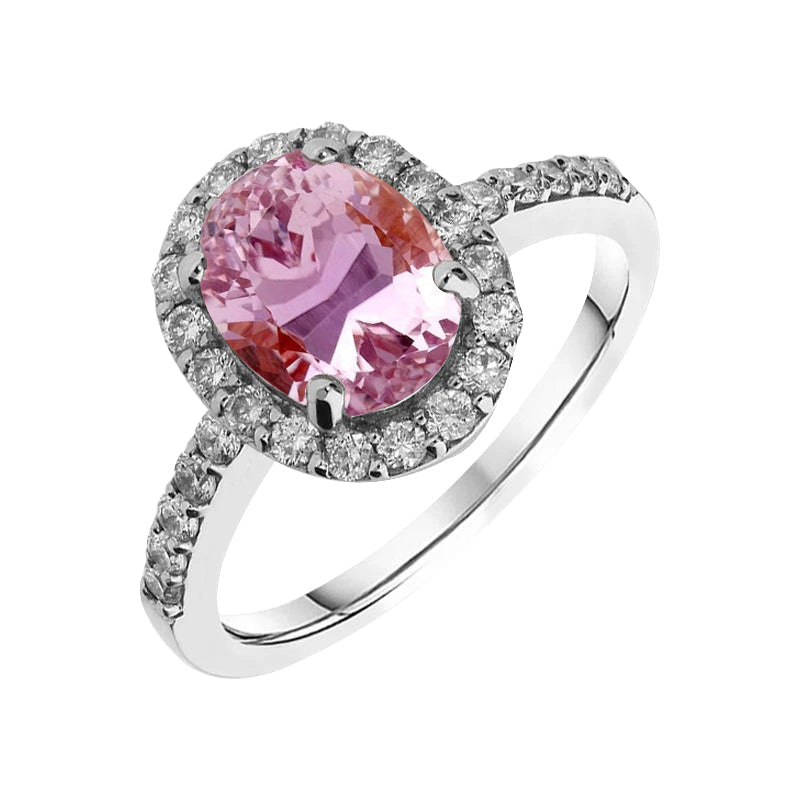 Ladies Fancy Oval Cut Pink Kunzite With Diamond Ring   White Gold