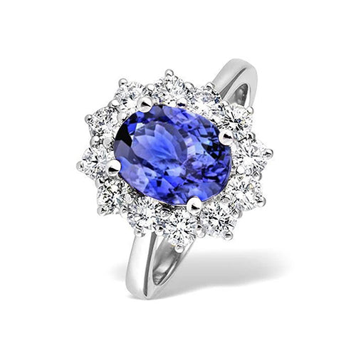 Fancy Sparkling Tanzanite With Diamonds Ring New White Gold