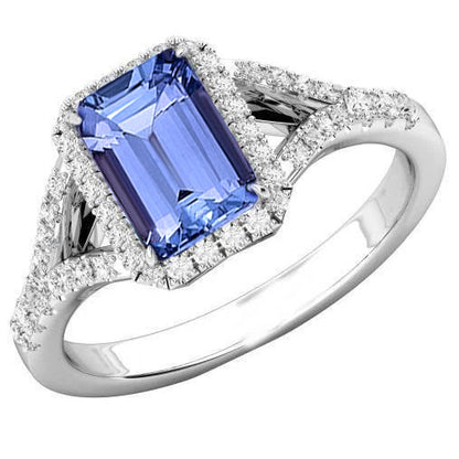 Emerald Tanzanite  Sparkling Unique Lady’s Diamonds Engagement Ring White Gold
