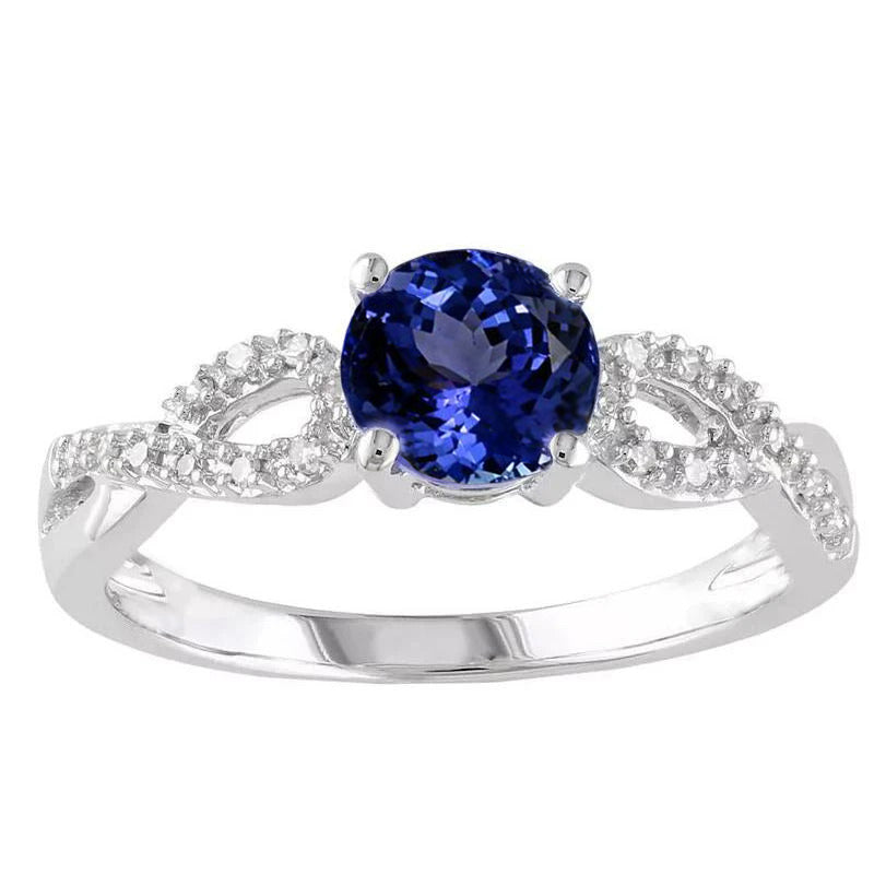 Round Cut Tanzanite 3.50 Carats Natural Earth Mined Diamonds Fancy Ring White Gold 14K