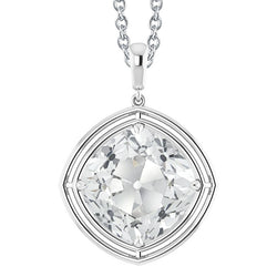White Gold 14K Solitaire Natural Earth Mined Diamond Pendant Cushion Old Cut 5 Carats