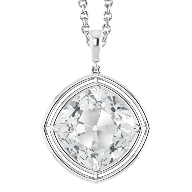 White Gold Solitaire Diamond Pendant Old Miner Cut