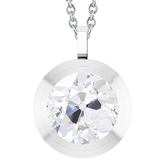 White Gold Solitaire Diamond Pendant Round Old Miner