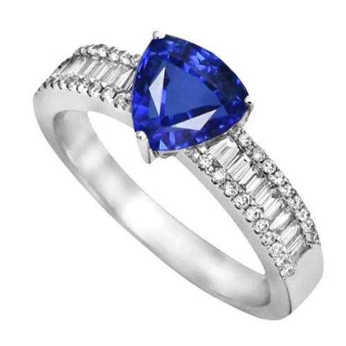 fancy Engagement  Ring Gemstone Blue Sapphire & Diamonds