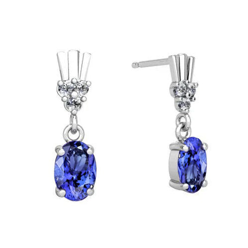 Tanzanite With Diamonds Woman's  Weeding Anniversary  Dangle Earrings Gold