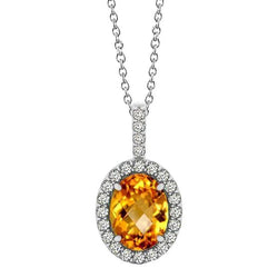 White Gold 15 Ct Oval Madeira Citrine With Diamonds Pendant Necklace