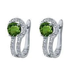 White Gold 2.60 Carats Round Green Sapphire Diamond Hoop Earrings