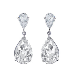 White Gold 2 Stone Diamond Dangle Earrings Pear Cut Old Miner 9 Carats