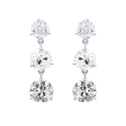 White Gold 3 Stone Diamond Drop Earrings Round Old Mine Cut 6 Carats