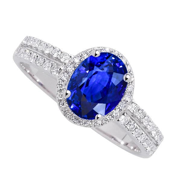 white gold femles Ceylon Sapphire Diamonds Double Shank Ring