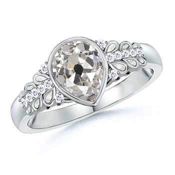 White Gold Anniversary Ring Old Miner Pear Diamond