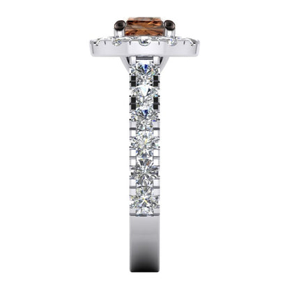 Round Cut Brown Diamond Halo Engagement Ring