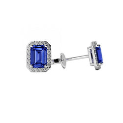 White Gold Ceylon Sapphire And Diamonds Halo Studs Earrings 3.86 Ct