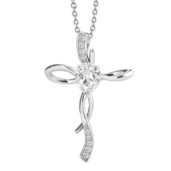 White Gold Cross Genuine Natural Earth Mined Diamond Pendant Round & Pear Cut Old Miner 2 Carats