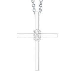 White Gold Cross Real Natural Earth Mined Diamond Pendant Slide Necklace Oval Old Miner 1 Carat