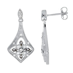 White Gold Diamond Dangle Earrings 2.50 Carats Round Old Mine Cut