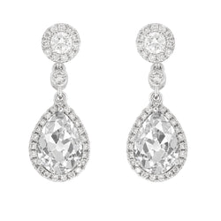 White Gold Natural Earth Mined Diamond Halo Drop Earrings Pear Cut Old Miner 8 Carats