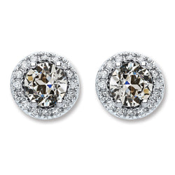 White Gold Real Diamond Halo Round Old Miner Stud Earrings 5 Carats