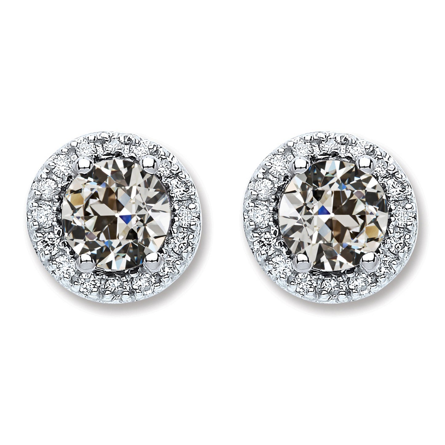 White Gold Real Diamond Halo Round Old Miner Stud Earrings 5 Carats