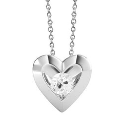 White Gold Diamond Heart Pendant With Chain Round Old Cut 1 Carat