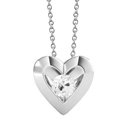 White Gold Natural Earth Mined Diamond Heart Pendant With Chain Round Old Cut 1 Carat
