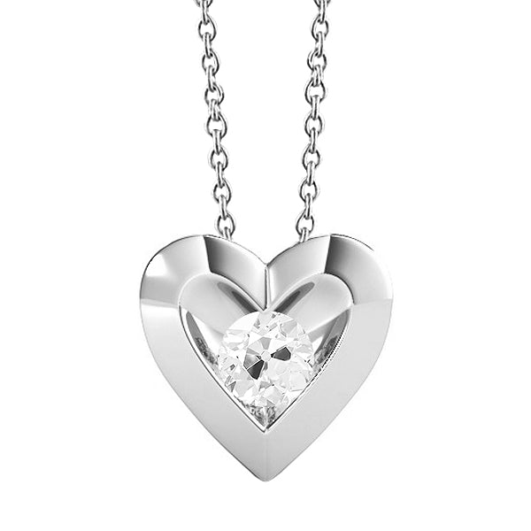 White Gold Diamond Heart Pendant With Chain Old Miner Cut