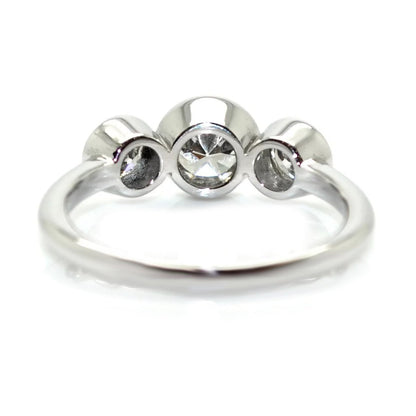 3 Stone Ring Round Old Mine Cut Diamond White Gold Jewelry 4 Carats