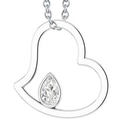 White Gold Diamond Pendant Bezel Set Pear Old Cut 1 Carat Heart Shaped