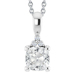 White Gold Diamond Pendant Cushion Old Miner 5.50 Carats With Chain