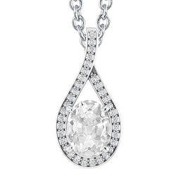White Gold Natural Earth Mined Diamond Pendant Oval Old Cut 6 Carats Slide Prong Set