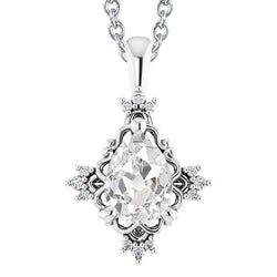 White Gold Genuine Natural Earth Mined Diamond Pendant Pear Old Miner 3.50 Carats Prong Setting