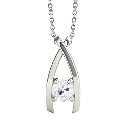 White Gold Natural Earth Mined Diamond Pendant Prong Set Round Old Miner V Shape 1 Carat