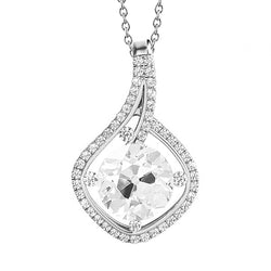 White Gold Natural Earth Mined Diamond Pendant Round Cut Old Miner 4 Carats 14K