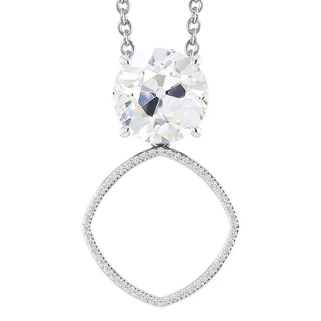 White Gold Diamond Pendant Round Old Mine Cut
