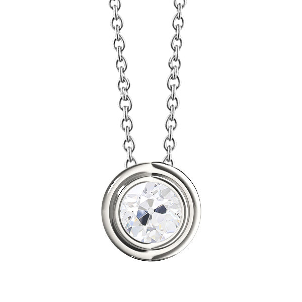 White Gold Diamond Pendant Old Miner Bezel Set